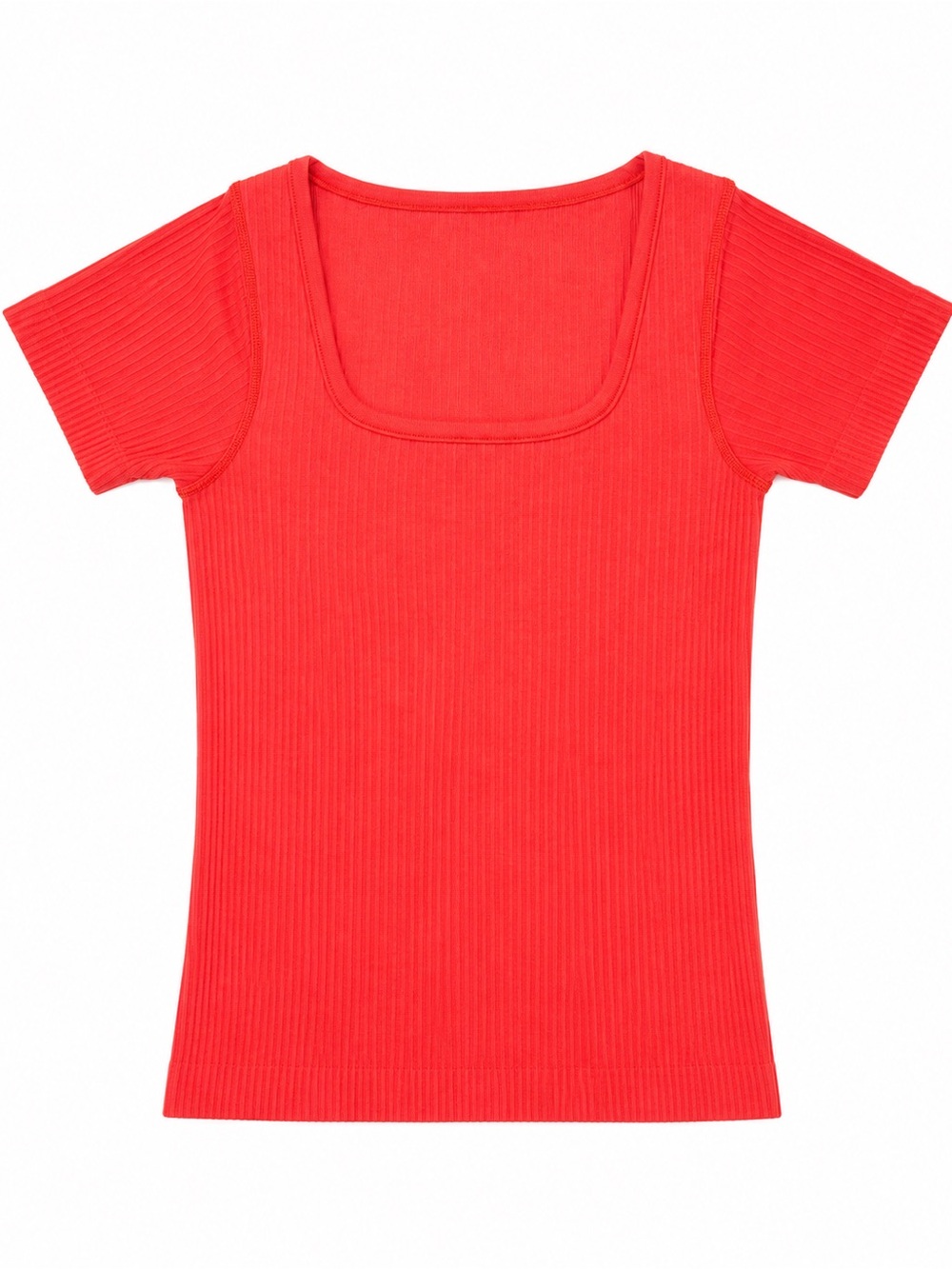 lululemon athletica Red Ribbed Scoop-Neck Short Sleeve Top